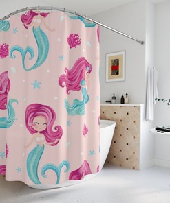 Colorful Patterned Little Mermaid Kids Shower Curtain