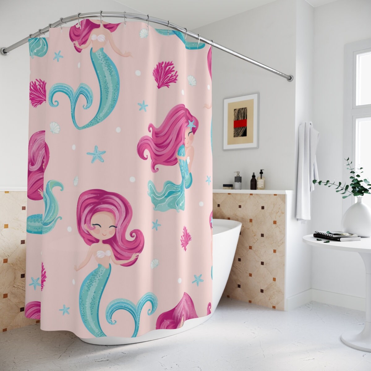 Colorful Patterned Little Mermaid Kids Shower Curtain