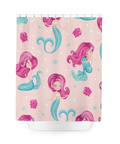 Colorful Patterned Little Mermaid Kids Shower Curtain