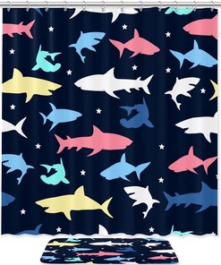 Colorful Patterned Shark Bathroom Shower Curtain