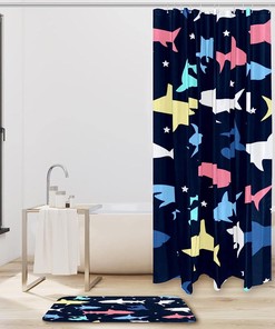 Colorful Patterned Shark Bathroom Shower Curtain