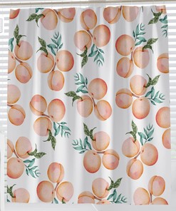 Colorful Peach Shower Curtain with Tropical Fruits Decoration for Bathroom