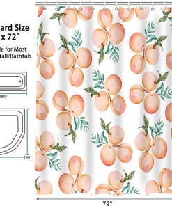 Colorful Peach Shower Curtain with Tropical Fruits Decoration for Bathroom