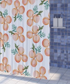 Colorful Peach Shower Curtain with Tropical Fruits Decoration for Bathroom