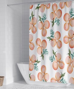 Colorful Peach Shower Curtain with Tropical Fruits Decoration for Bathroom