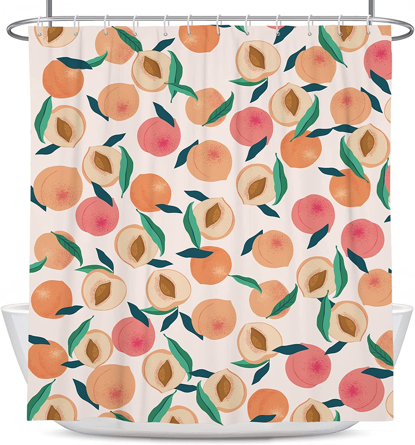 Colorful Peachy Fruits Print Shower Curtain For Bathroom Decor