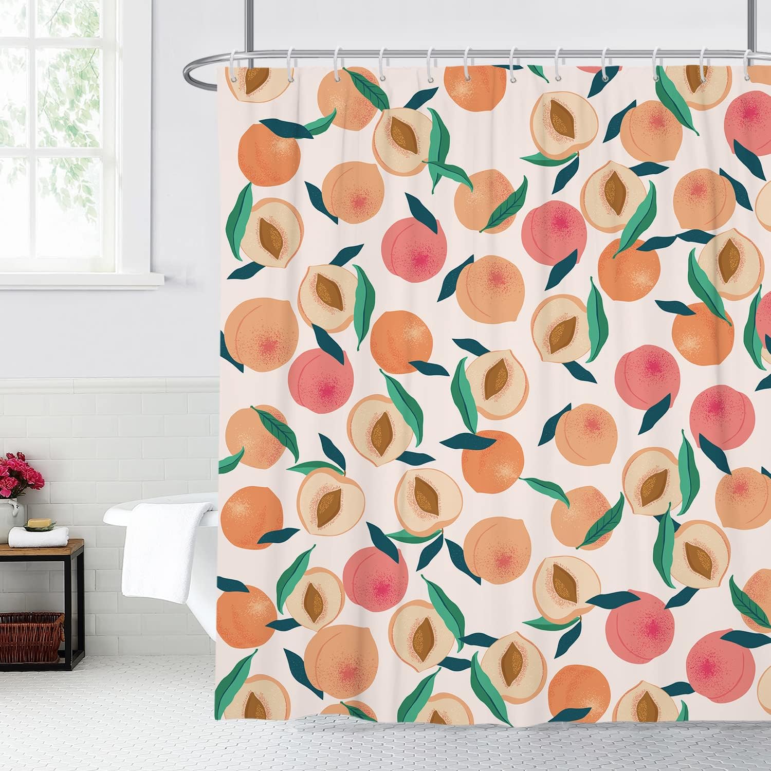 Colorful Peachy Fruits Print Shower Curtain For Bathroom Decor - Image 2