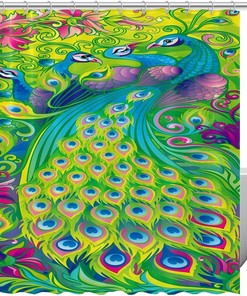 Colorful Peacock Feather Jungle Fabric Shower Curtain for Bathroom Decor