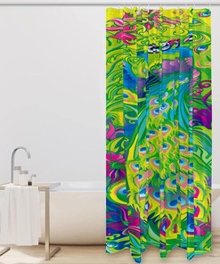 Colorful Peacock Feather Jungle Fabric Shower Curtain for Bathroom Decor
