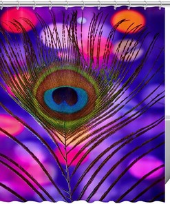 Colorful Peacock Feather Modern Fabric Shower Curtain for Bathroom Decor