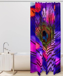 Colorful Peacock Feather Modern Fabric Shower Curtain for Bathroom Decor