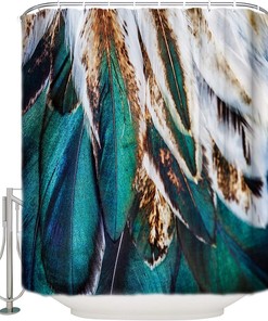 Colorful Peacock Feathers Shower Curtain Machine Washable Design