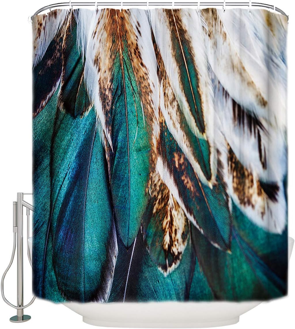 Colorful Peacock Feathers Shower Curtain Machine Washable Design