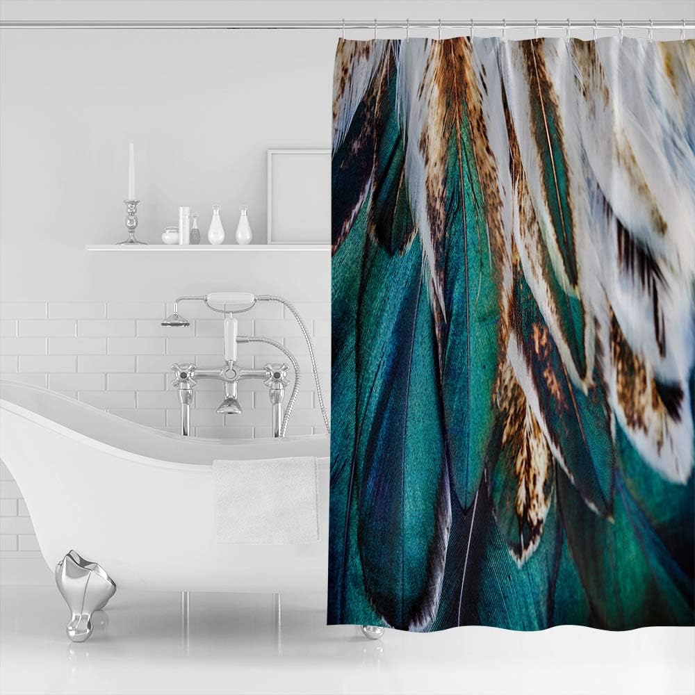 Colorful Peacock Feathers Shower Curtain Machine Washable Design - Image 2