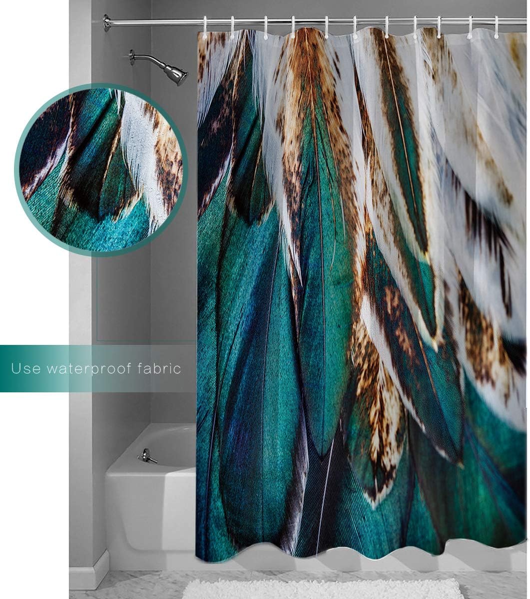 Colorful Peacock Feathers Shower Curtain Machine Washable Design - Image 3