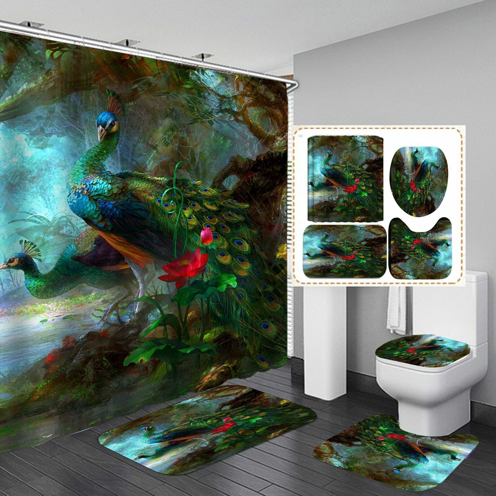 Colorful Peacock Shower Curtain For Bathtub Bathroom Shower