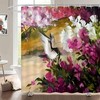 Colorful Petal Hummingbird and Flowers Print Fabric Shower Curtain