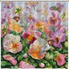 Colorful Petal Print Shower Curtain with Hummingbirds and Flowers for a Vibrant Bathroom