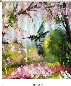 Colorful Petal and Bird Print Fabric Shower Curtain: Bathroom Accessory