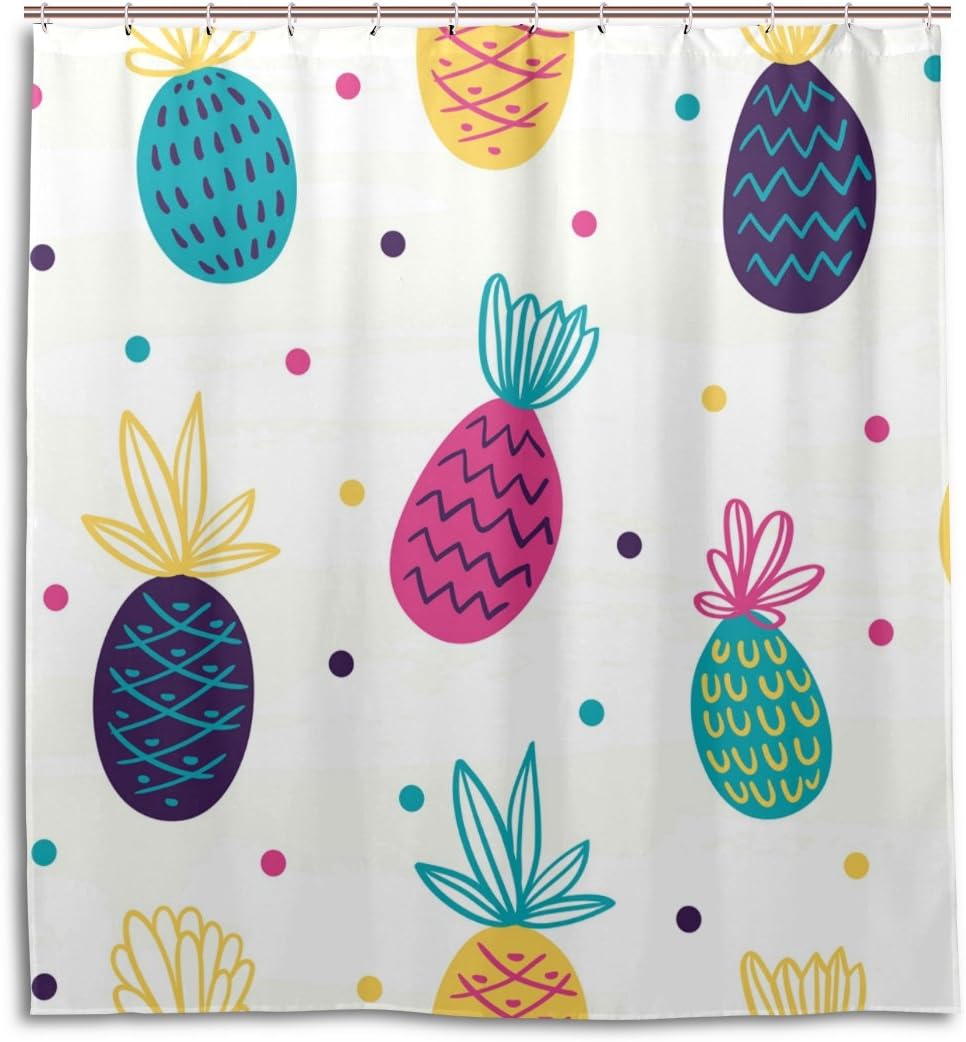 Colorful Pineapple And Polka Dot Shower Curtain For Fun Bathroom Decor