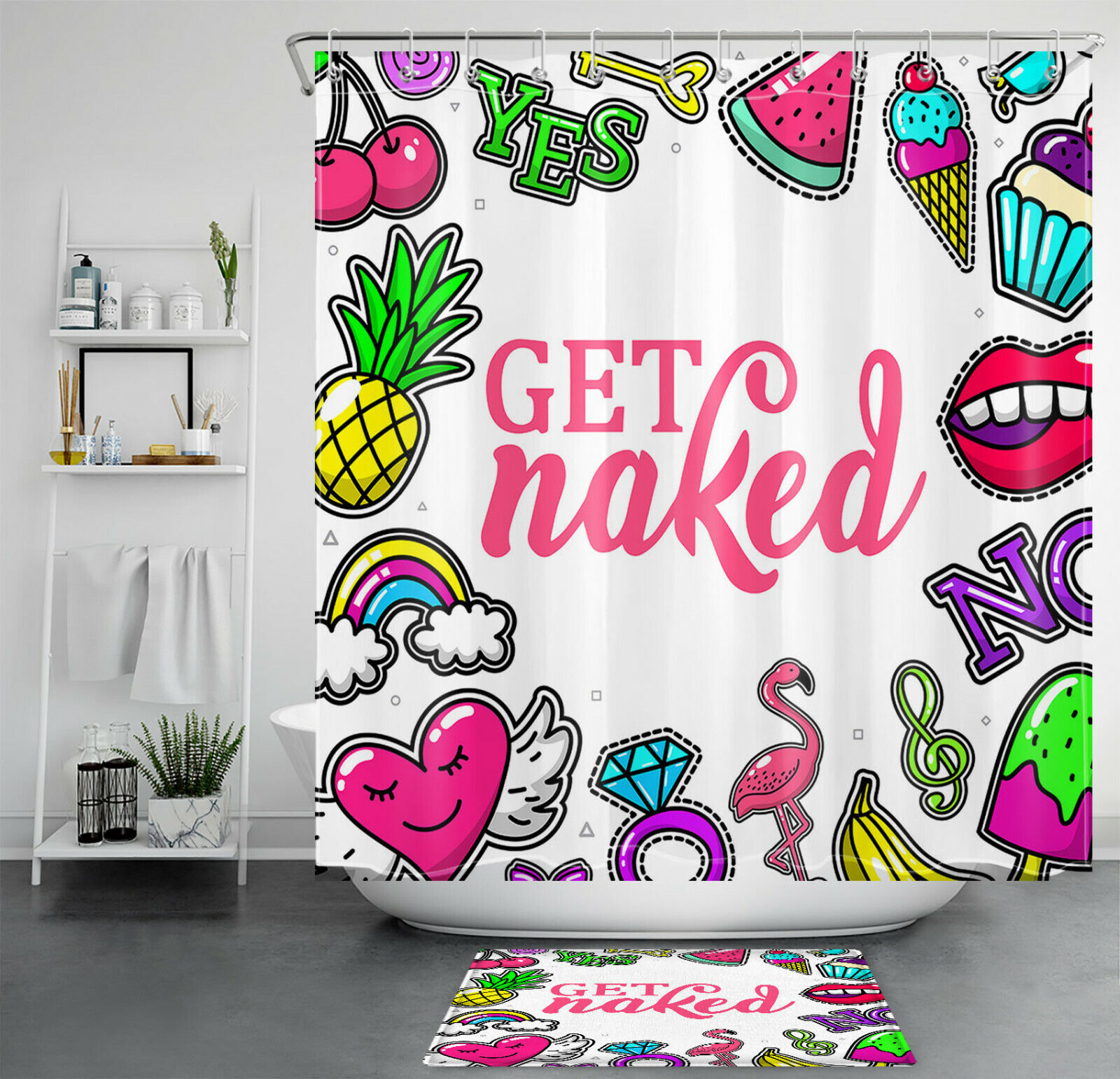 Colorful Pineapple And Rainbow Shower Curtain For Cute And Happy Bathroom Decor