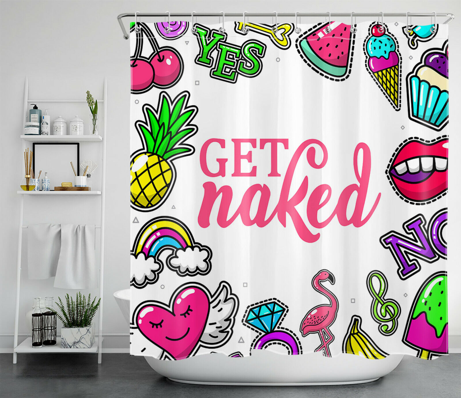 Colorful Pineapple And Rainbow Shower Curtain For Cute And Happy Bathroom Decor