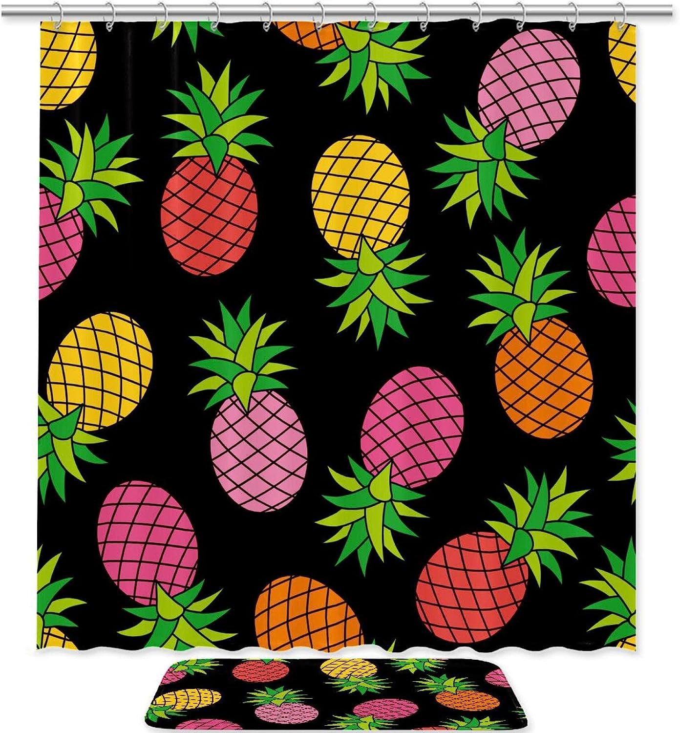 Colorful Pineapple Fruit Shower Curtain Set For Bathrooms