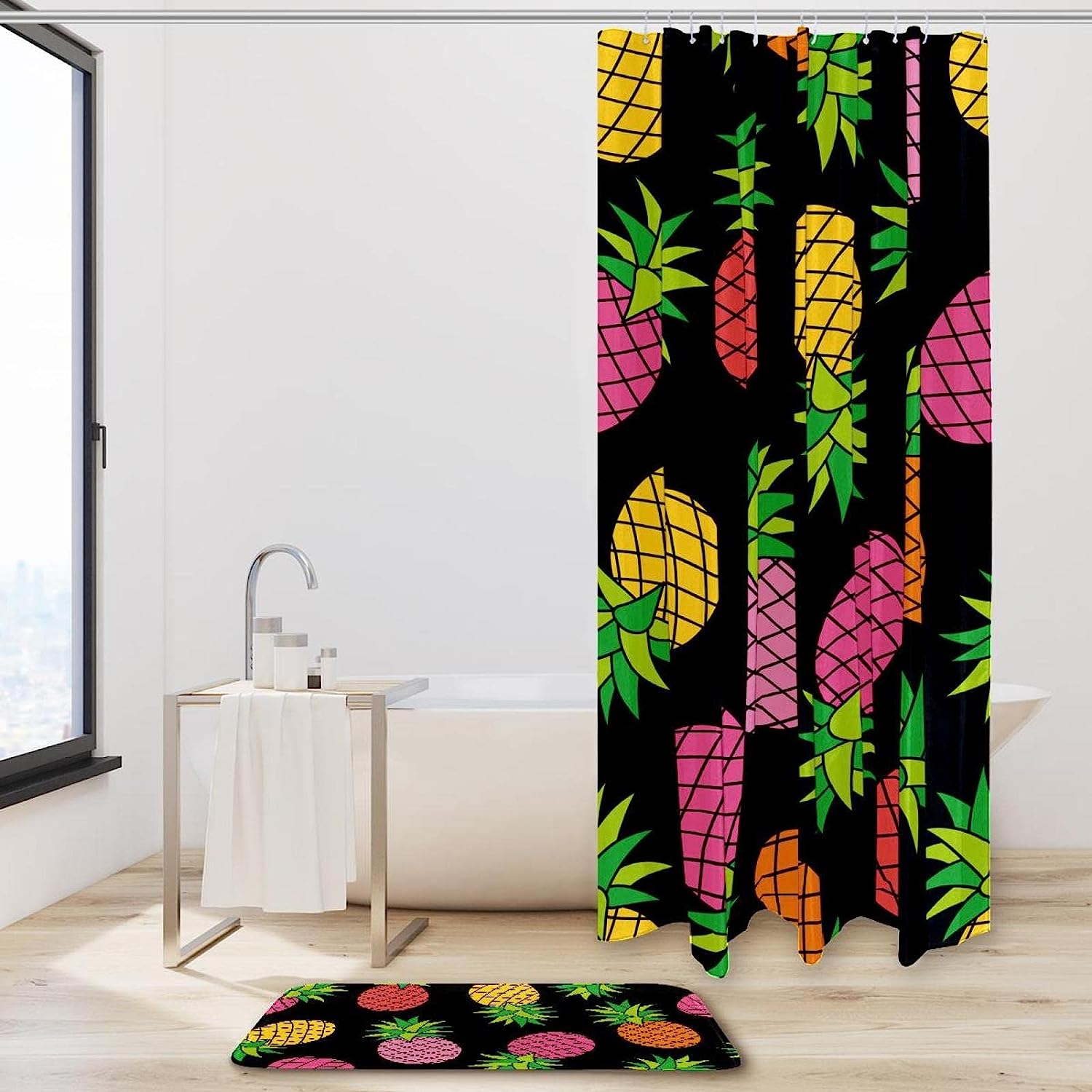 Colorful Pineapple Fruit Shower Curtain Set For Bathrooms