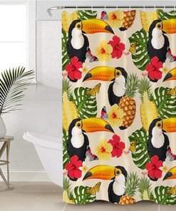 Colorful Pineapple Hibiscus Flower Toucan Bath Tub Curtain