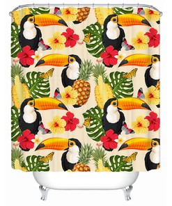 Colorful Pineapple Hibiscus Flower Toucan Bath Tub Curtain