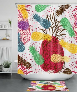 Colorful Pineapple Shower Curtain - Tropical Fruit Bathroom Accessory