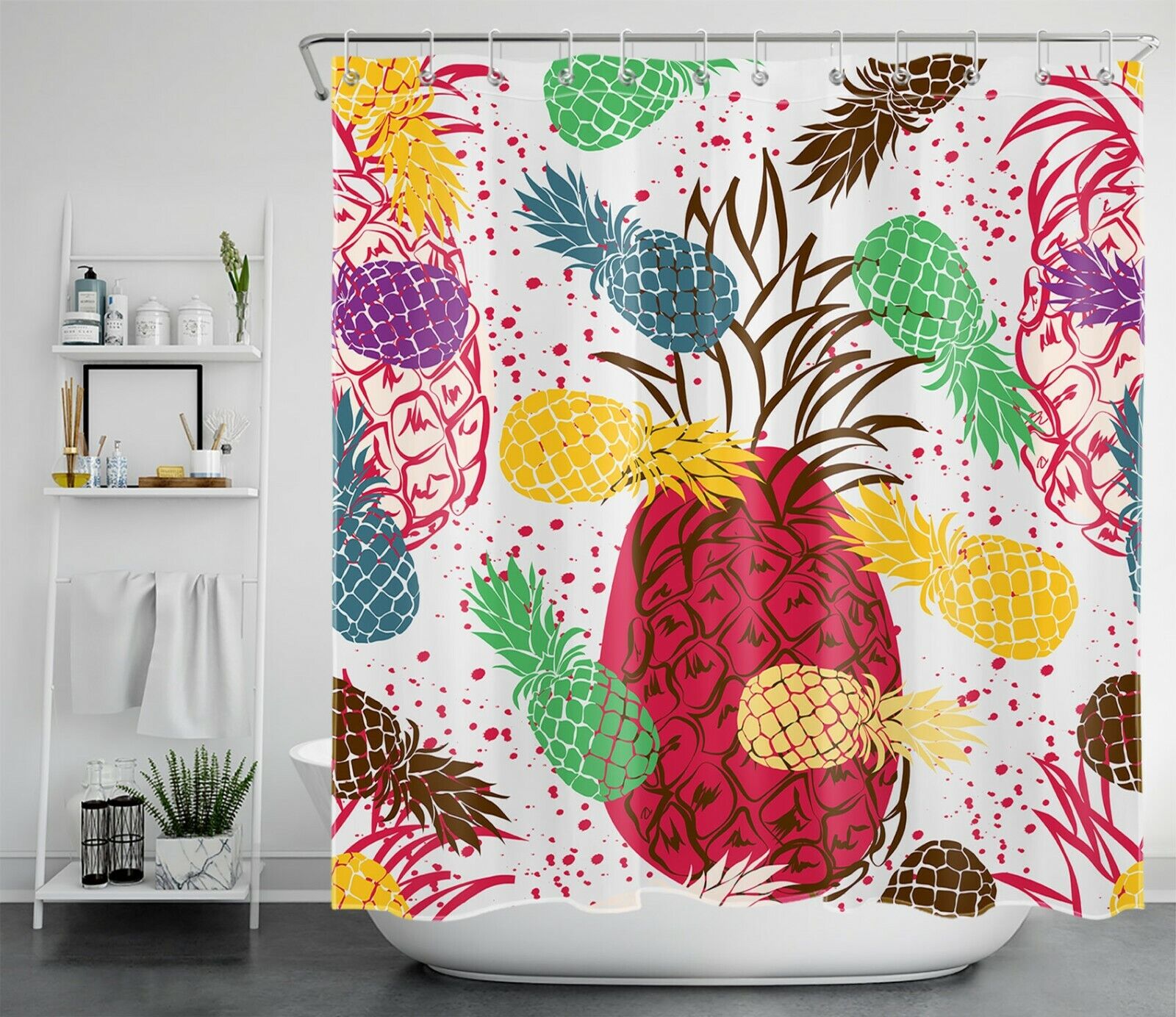Colorful Pineapple Shower Curtain - Tropical Fruit Bathroom Accessory - Image 2