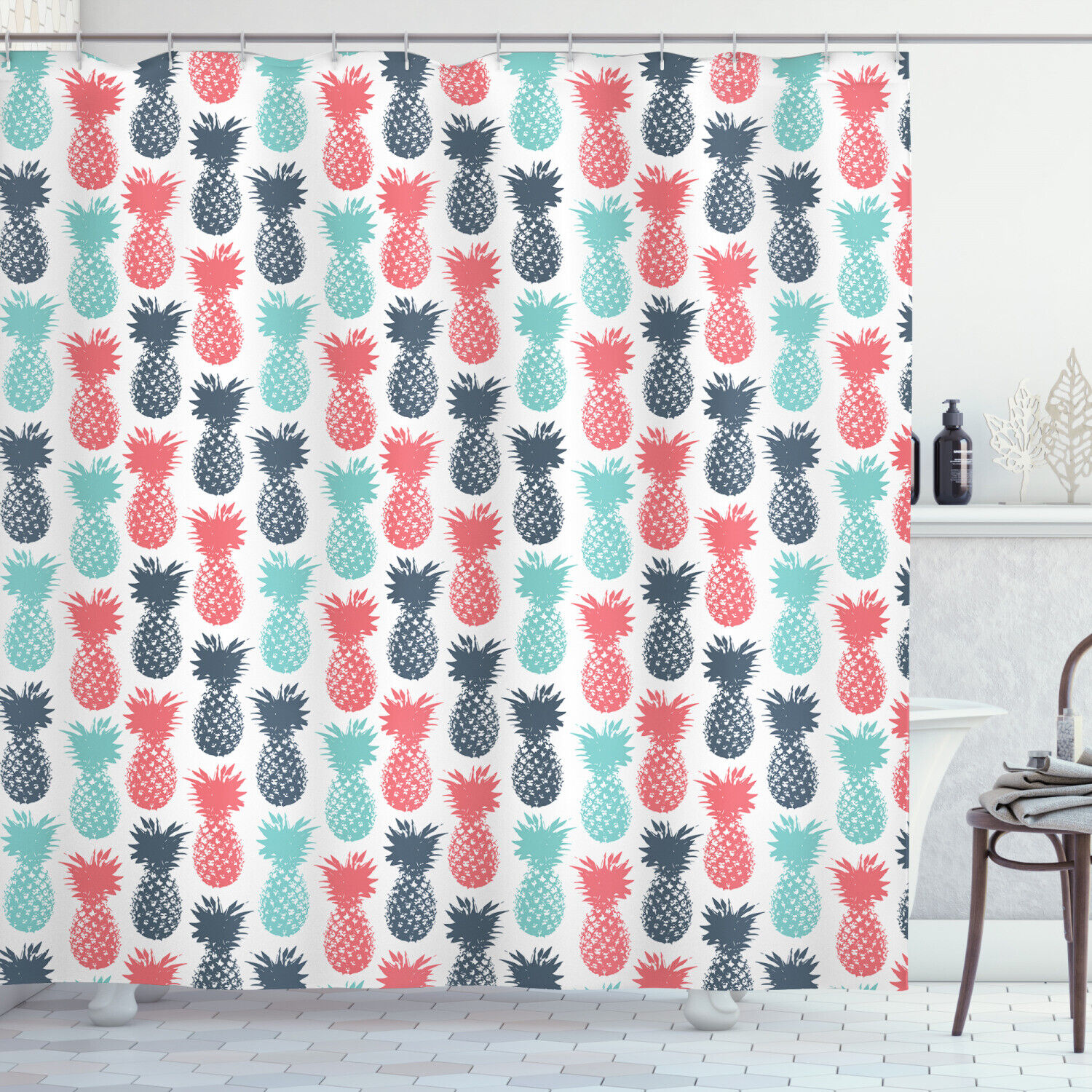 Colorful Pineapples Shower Curtain for Fun Tropical Bathroom Decor