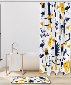 Colorful Pineapples and Flamingos Shower Curtain