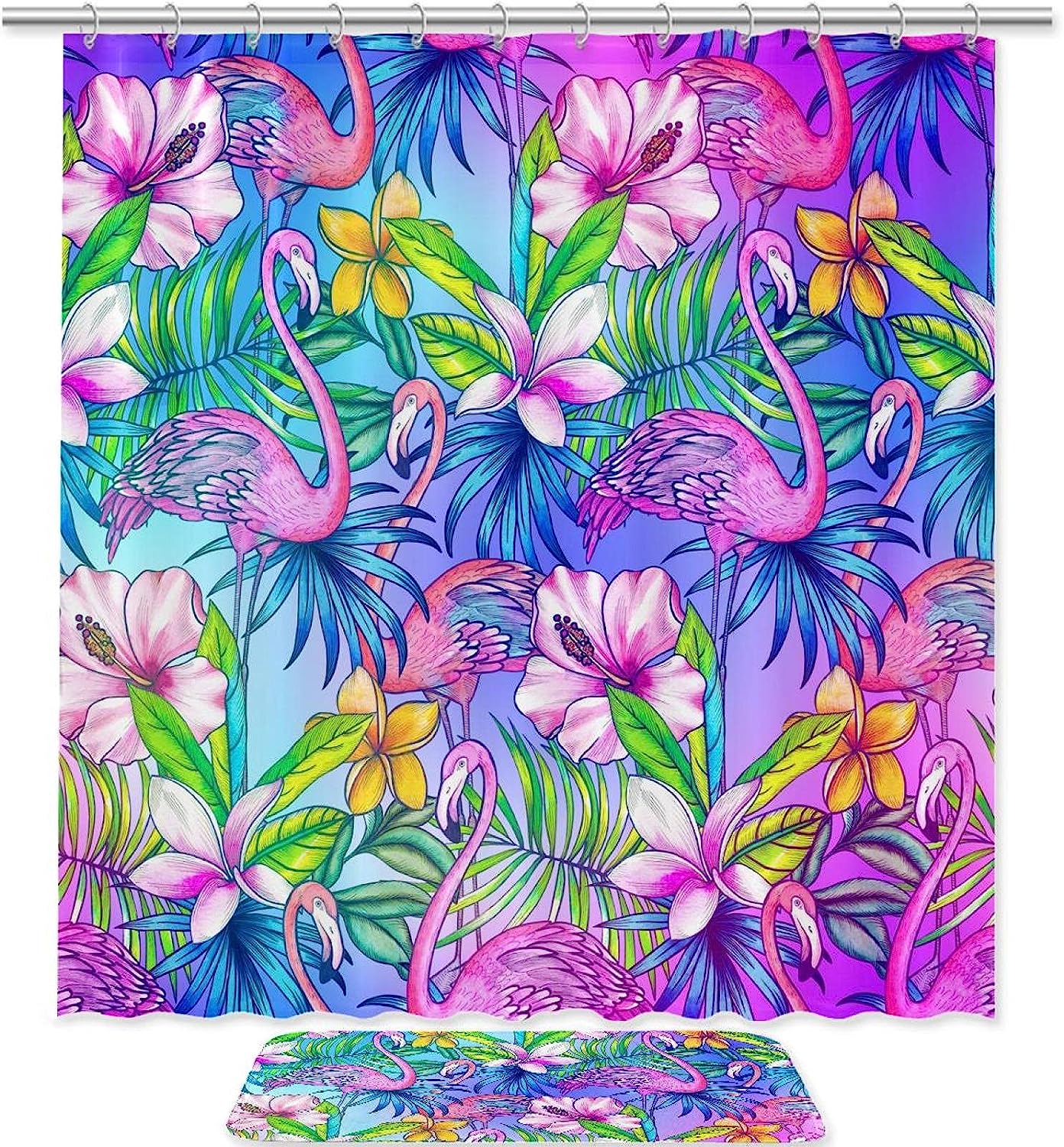 Colorful Pink Flamingo Shower Curtain For Bathroom And Shower