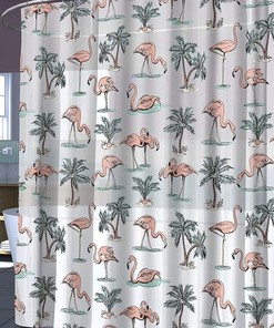 Colorful Pink Flamingos Printed Bathroom Shower Curtain made with Peva Vinyl