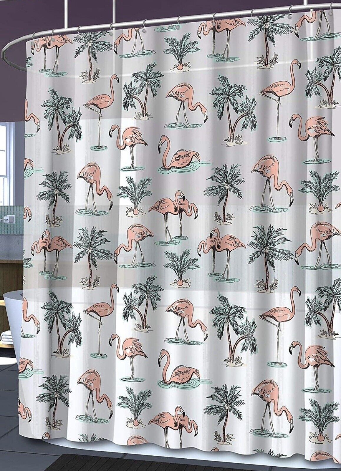 Colorful Pink Flamingos Printed Bathroom Shower Curtain made with Peva Vinyl