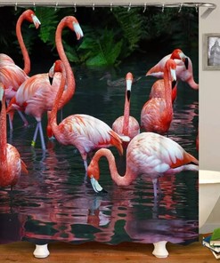 Colorful Pink Flamingos Shower and Bath Curtain Set for a Happy Bathroom Decor