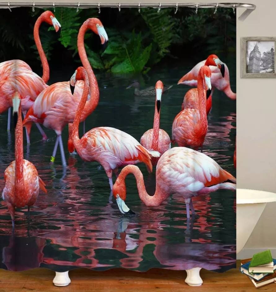 Colorful Pink Flamingos Shower and Bath Curtain Set for a Happy Bathroom Decor