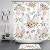 Colorful Pink Flowers Shower Curtain with Cute Rabbit and Easter Eggs Design for Kids Bathroom