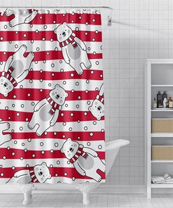 Colorful Polar Bear Stripes Waterproof Bath Shower Curtain