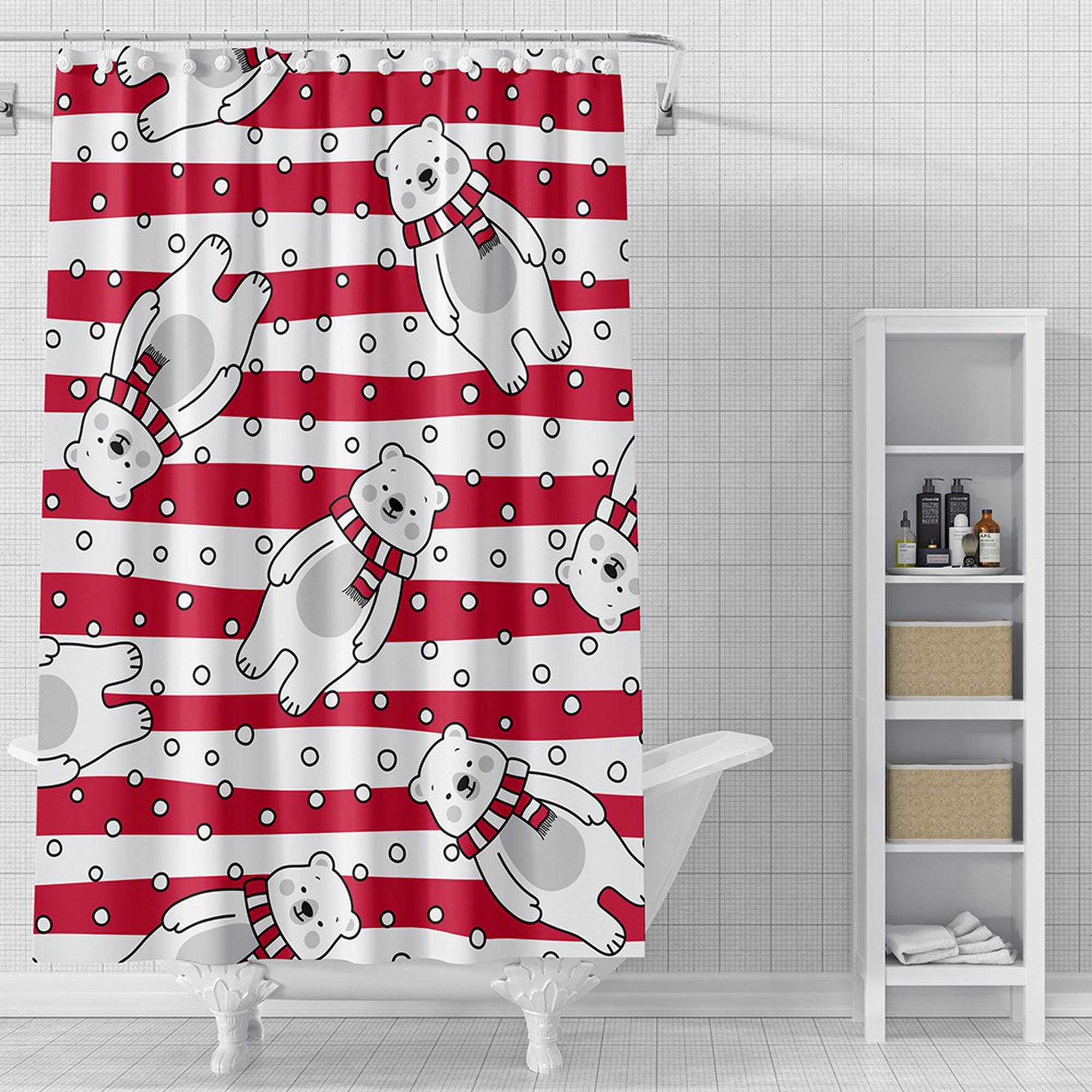 Colorful Polar Bear Stripes Waterproof Bath Shower Curtain