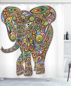 Colorful Psychedelic Animal Shower Curtain, Tropical Wild Savannah With Tiger Giraffe Owl