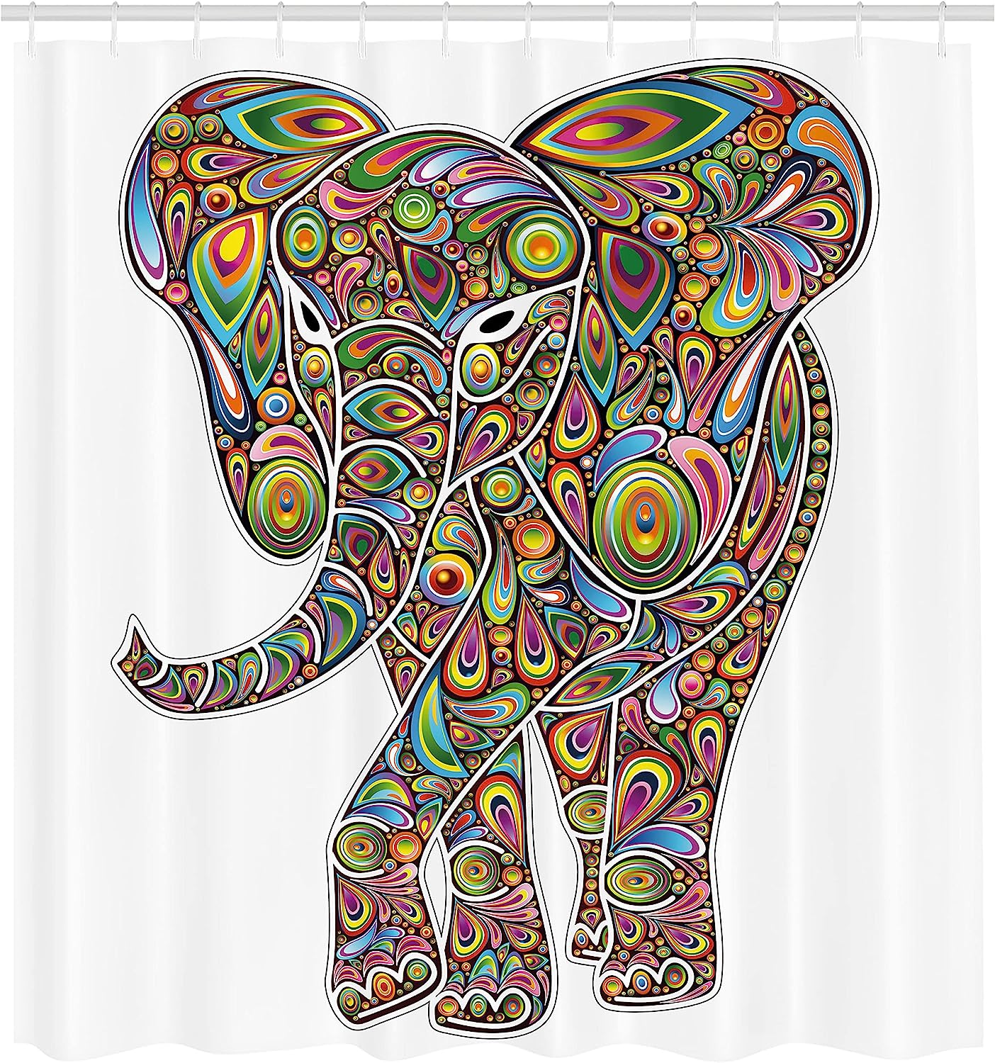 Colorful Psychedelic Animal Shower Curtain, Tropical Wild Savannah With Tiger Giraffe Owl - Image 2