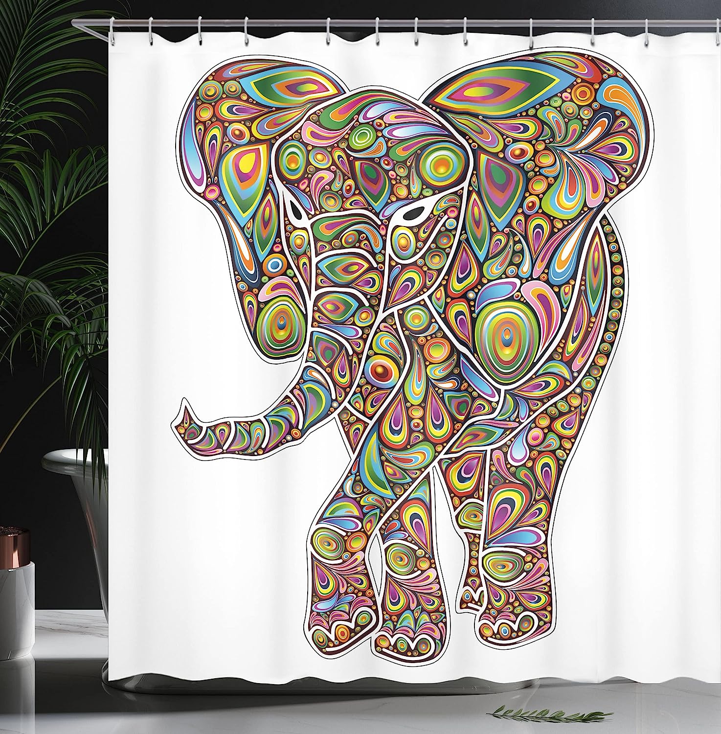 Colorful Psychedelic Animal Shower Curtain, Tropical Wild Savannah With Tiger Giraffe Owl - Image 3