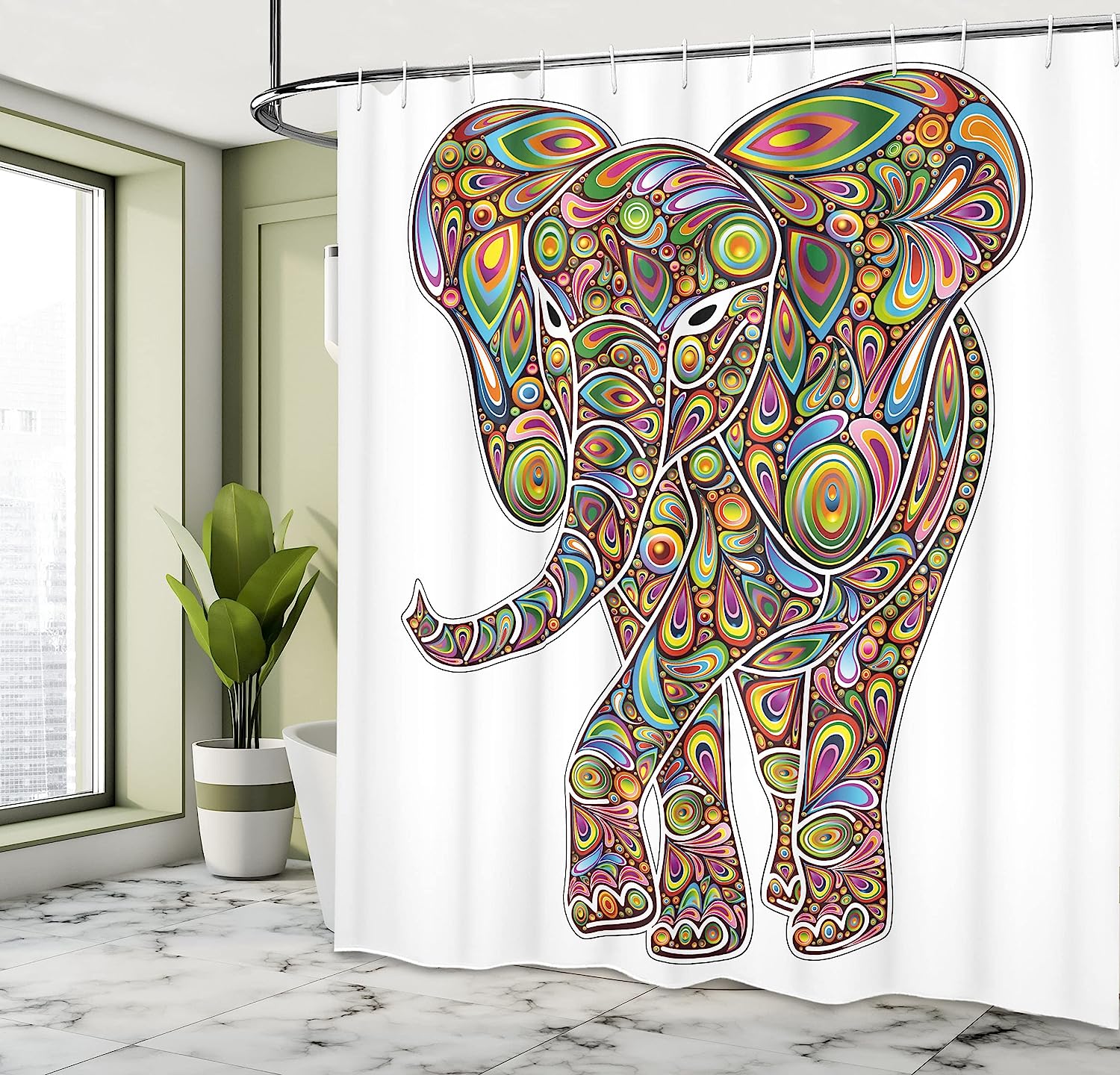 Colorful Psychedelic Animal Shower Curtain, Tropical Wild Savannah With Tiger Giraffe Owl - Image 4