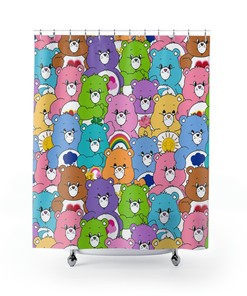 Colorful Rainbow Bears Shower Curtain For Kids Bathroom, Beary Awesome Decor