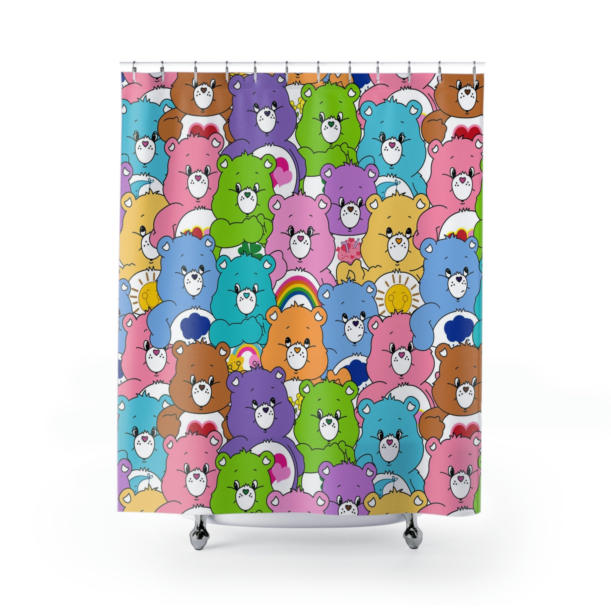 Colorful Rainbow Bears Shower Curtain For Kids Bathroom, Beary Awesome Decor