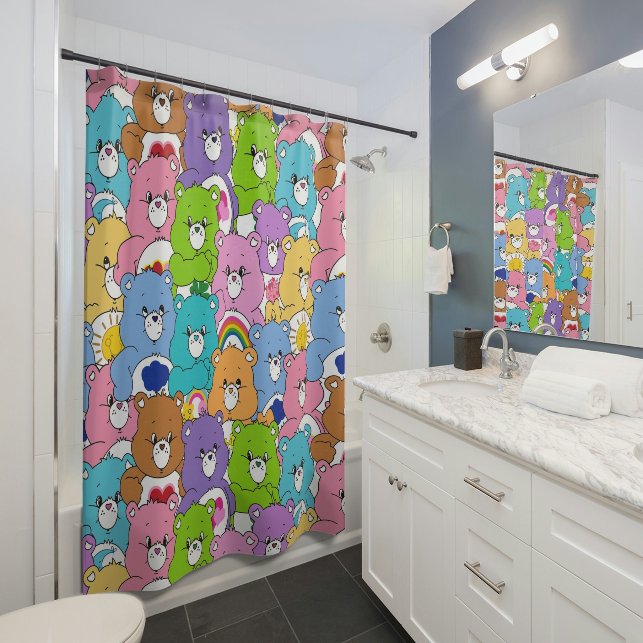 Colorful Rainbow Bears Shower Curtain For Kids Bathroom, Beary Awesome Decor - Image 2