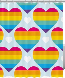 Colorful Rainbow Heart Fabric Shower Curtain for Bathroom Decor
